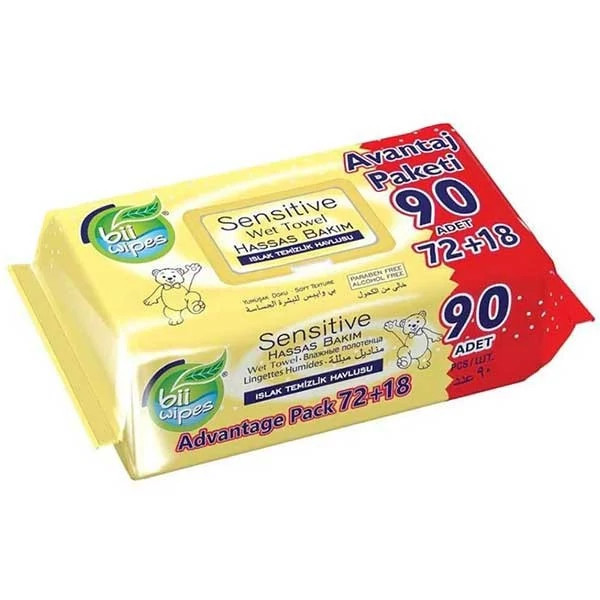 دستمال مرطوب نوزاد Bii Wipes Sensitive بسته ۹۰ عددی